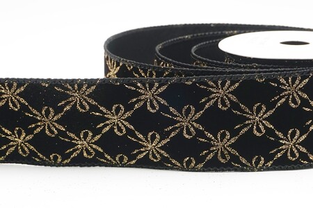 Black Glitter Tied Bow Pattern Wired Ribbon_KW0463GC-53-53